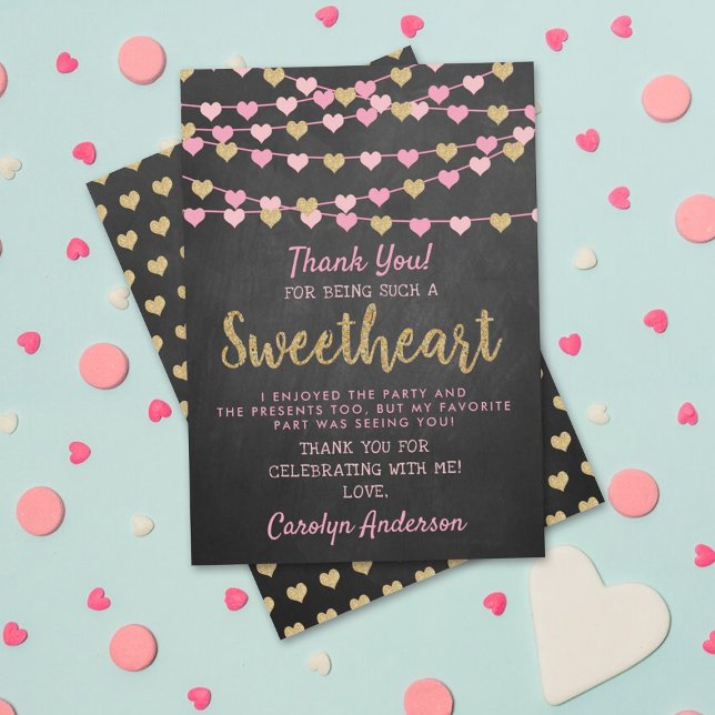 Hanging Love Hearts Little Sweetheart Birthday Thank You Card (Creator Uploaded)