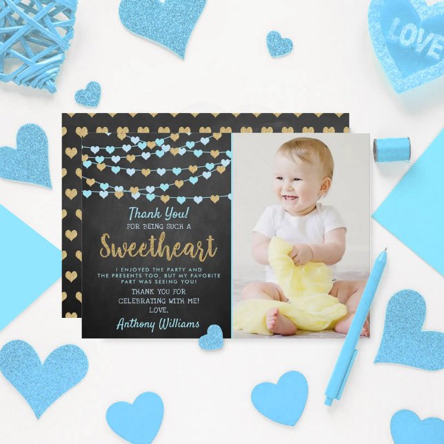 Hanging Love Hearts Little Sweetheart Birthday Thank You Card (Creator Uploaded)