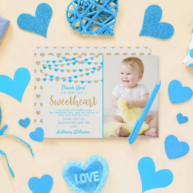 Hanging Love Hearts Little Sweetheart Birthday Thank You Card (Creator Uploaded)