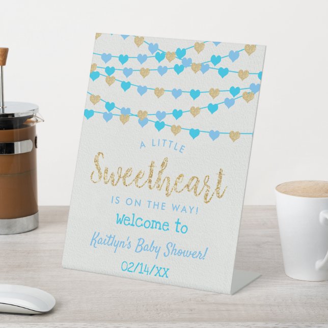 Hanging Love Hearts Sweetheart Baby Shower Welcome Pedestal Sign (In SItu)