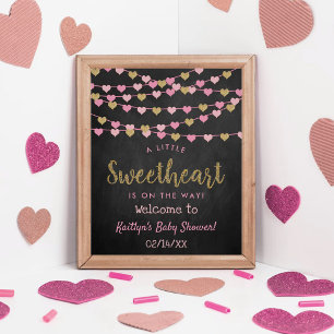 Hanging Love Hearts Sweetheart Baby Shower Welcome Poster