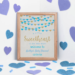 Hanging Love Hearts Sweetheart Baby Shower Welcome Poster