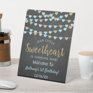 Hanging Love Hearts Sweetheart Birthday Welcome Pedestal Sign