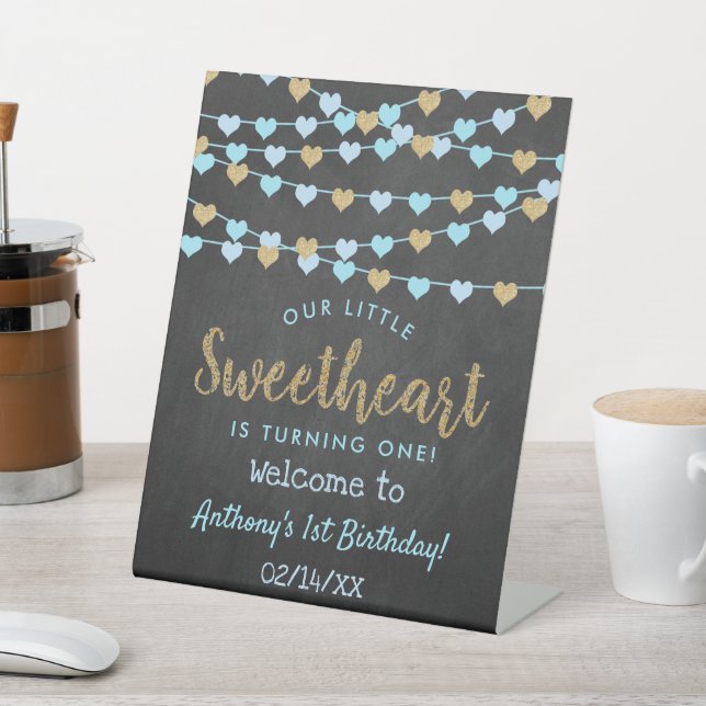 Hanging Love Hearts Sweetheart Birthday Welcome Pedestal Sign (In SItu)
