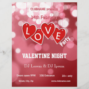 Hanging Love Sticker Hearts Valentines Party Flyer