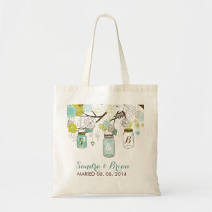 Hanging Mason Jar 2 & Retro Flowers Wedding Design Tote Bag