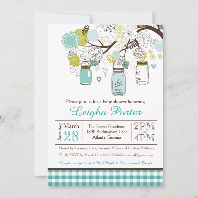 Hanging Mason Jars Baby or Bridal Shower Invite (Front)