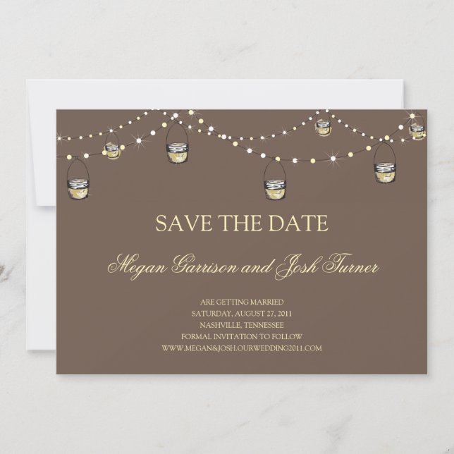 Hanging Mason Jars on String of Lights STD Save The Date (Front)