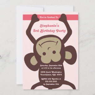 Hanging monkey girl's birthday party invitation
