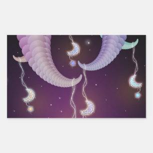 Hanging Moons and Stars Surreal Fractal Art Rectangular Sticker