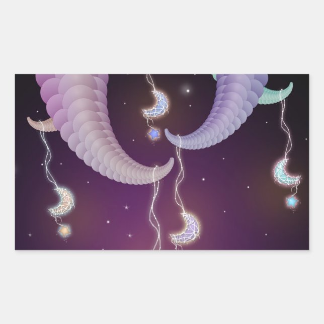 Hanging Moons and Stars Surreal Fractal Art Rectangular Sticker (Front)