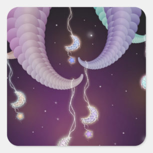 Hanging Moons and Stars Surreal Fractal Art Square Sticker