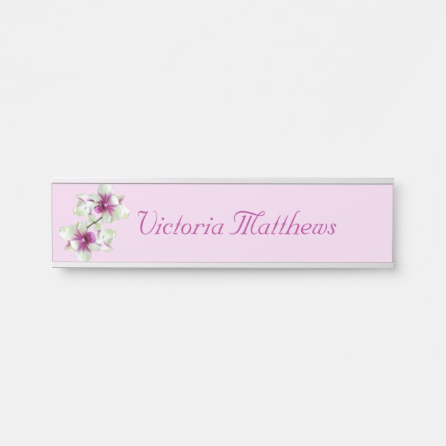 Hanging Name Plate Desk Pink Green Violet Orchids (Front)