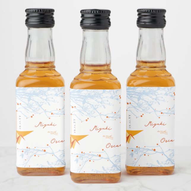 Hanging Orange Origami Paper Cranes Asian Wedding Liquor Bottle Label (Bottles)