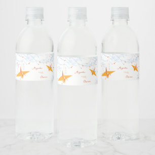 Hanging Orange Origami Paper Cranes Asian Wedding Water Bottle Label
