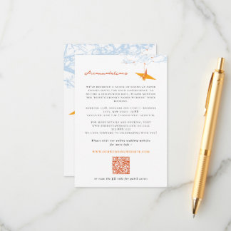 Hanging Origami Orange Crane Asian Wedding Details Enclosure Card