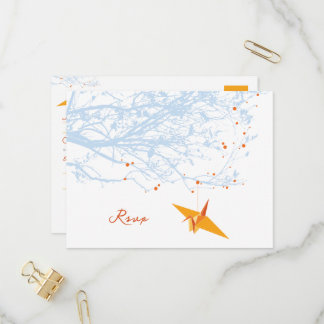Hanging Origami Orange Cranes Asian Wedding RSVP Invitation Postcard