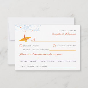 Hanging Origami Orange Paper Cranes Asian Wedding RSVP Card