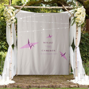 Hanging Origami Paper Crane Wedding Photo Backdrop Tapestry