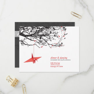 Hanging Origami Paper Cranes Asian Wedding RSVP Invitation Postcard