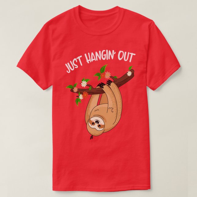 Hanging Out Funny Cute Sloth T-Shirt (Design Front)