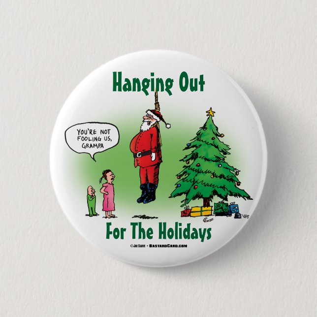 Hanging Out Santa Twisted Cartoon 6 Cm Round Badge (Front)