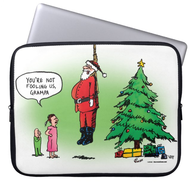 Hanging Out Santa Twisted Cartoon Laptop Sleeve (Front)