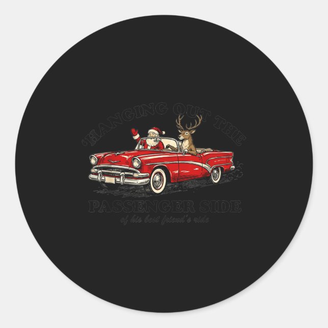 Hanging Out The Penger Side Funny Santa Christmas  Classic Round Sticker (Front)