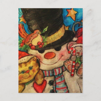 Hanging Out With Frosty - Snowman Holiday Postcard