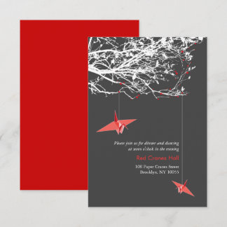Hanging Paper Cranes On Branches Wedding Reception Invitation