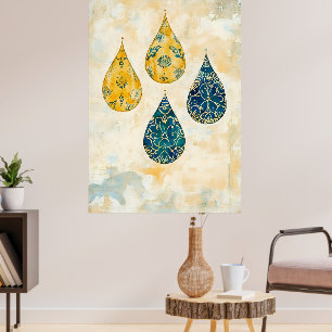 Hanging pendants in an artistic style reminiscent poster