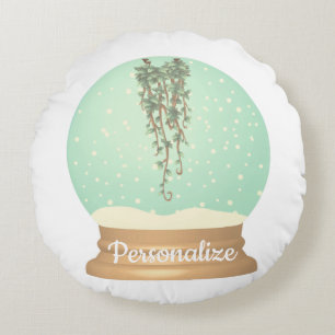 Hanging plant snow globe unique green white round cushion