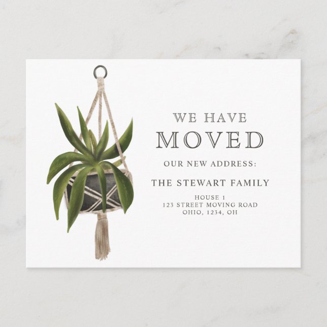 Hanging plant watercolor new home moving announcement postcard (Front)