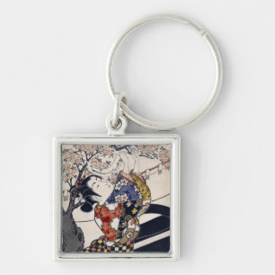 Hanging poems on a cherry tree, Ishikawa Toyonobu Key Ring