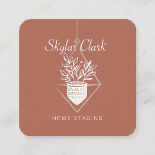 Hanging Potted House Plant Home Staging Bronze Square Business Card