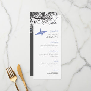 Hanging Purple Paper Crane On Branch Asian Wedding Menu