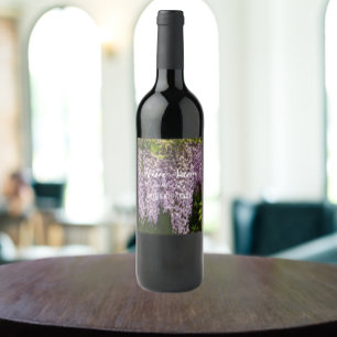 Hanging Purple Wisteria Blooms Personalised Wine Label