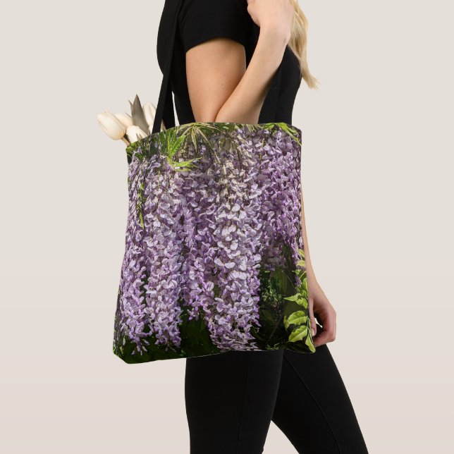 Hanging Purple Wisteria Floral Tote Bag (Close Up)