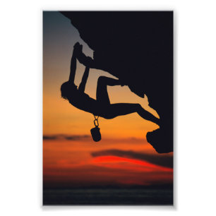 Hanging Rock Climber at Sunrise Photo Print