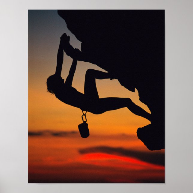 Hanging Rock Climber at Sunrise Poster (Front)