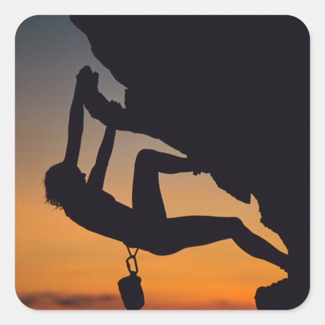 Hanging Rock Climber at Sunrise Square Sticker (Front)