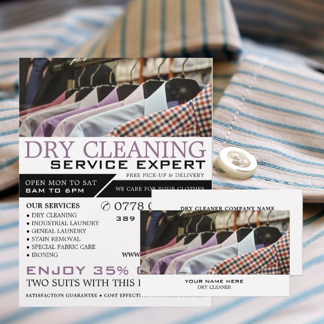 Hanging Shirts, Dry Cleaners, Cleaning Service Business Card (Creator Uploaded)