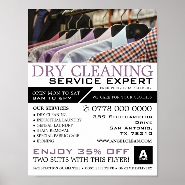 Hanging Shirts, Dry Cleaners, Cleaning Service Poster (Front)