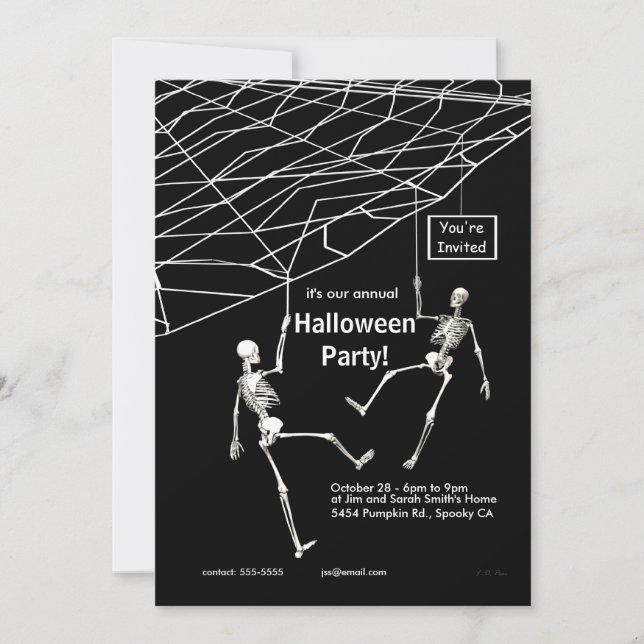 Hanging Skeletons Halloween Party Invitation (Front)