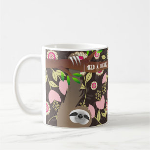 Hanging Sleeping Sloth I Need A Coffee Brown Mug