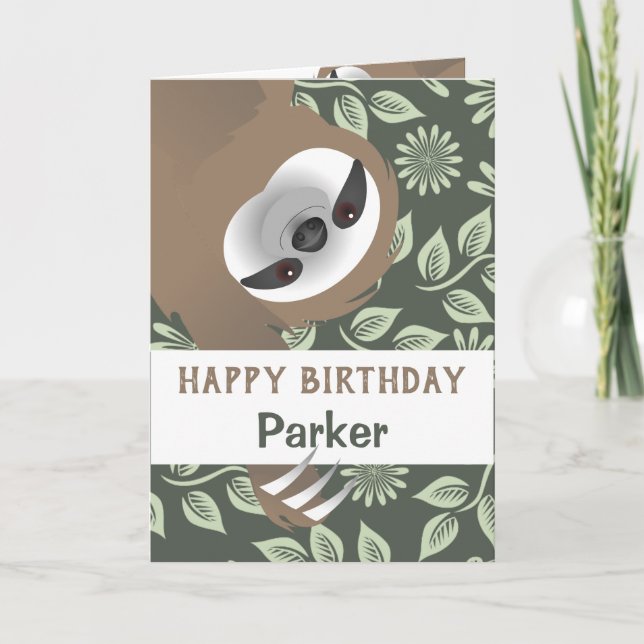 Hanging Sloth Happy Birthday Card (Front)