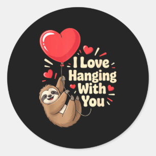 Hanging Sloth Heart Valentines Day Classic Round Sticker