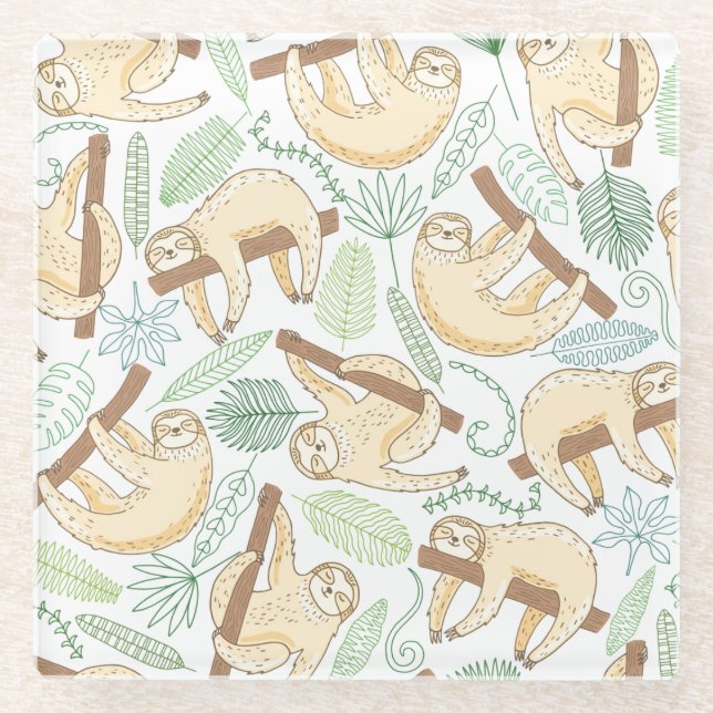 Hanging Sloths Glass Coaster (Front)