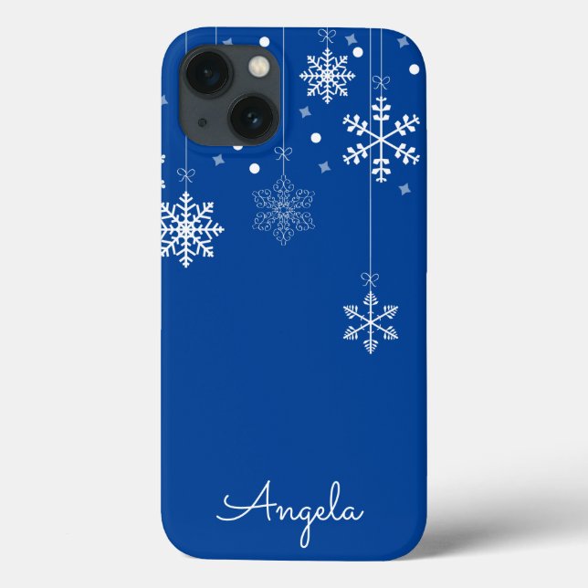 Hanging Snowflakes Blue Unique Name iPhone 13 Case (Back)