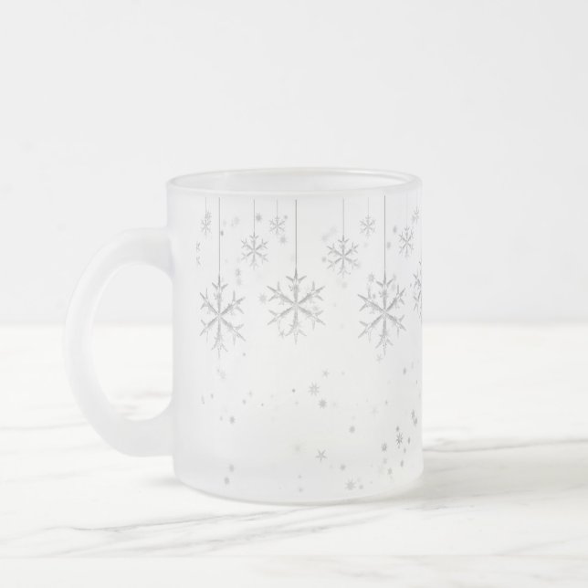 Hanging Snowflakes Frosted Glass Coffee Mug (Left)